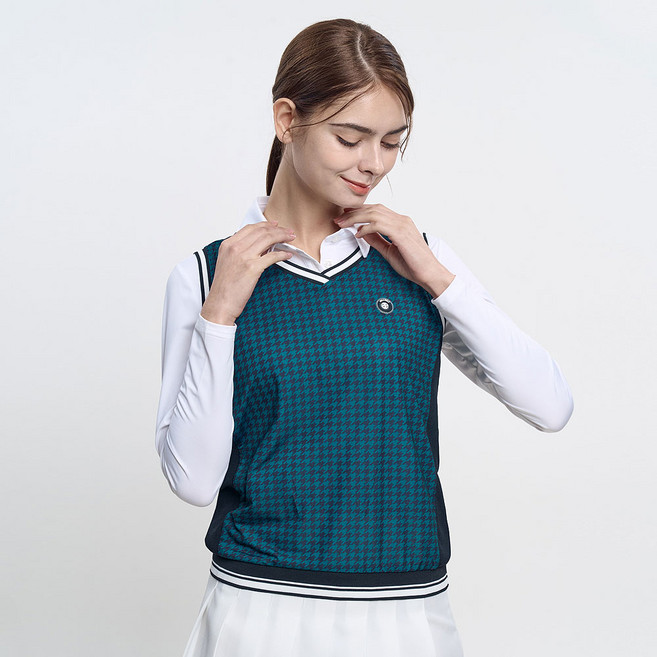 투엘라 레이어드 체크 골프 여성 조끼/군살 가리기 좋아요 시원한 소재 빅사이즈 XL 추가