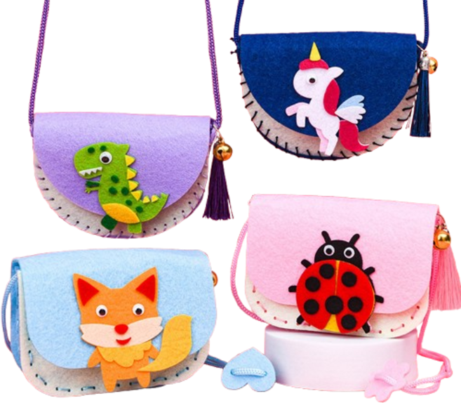 兒童動物diy零錢包 不織布 材料包 幼兒園 縫製 黏貼玩具親子手作 兒童 麥手作, 兒童動物diy零錢包-隨機出貨, 1個