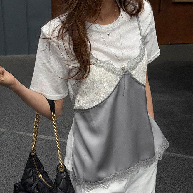 [난닝구]유텐츠 레이스레이어드반팔티