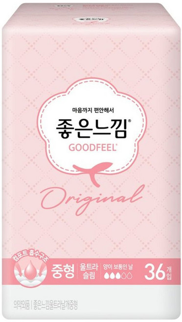좋은느낌 에어핏 쿠션 울트라 슬림 생리대 날개형, 중형, 36개입, 2개