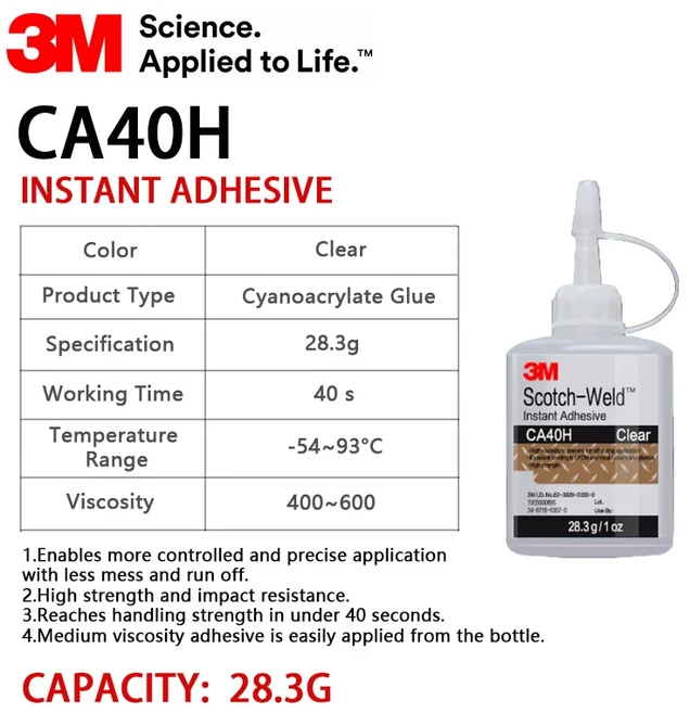3M CA40H 스카치 용접 순간접착제 28.3g 투명 시아노아크릴레이트 초강력 경화, 01 3M CA40H  28.3G, 1개