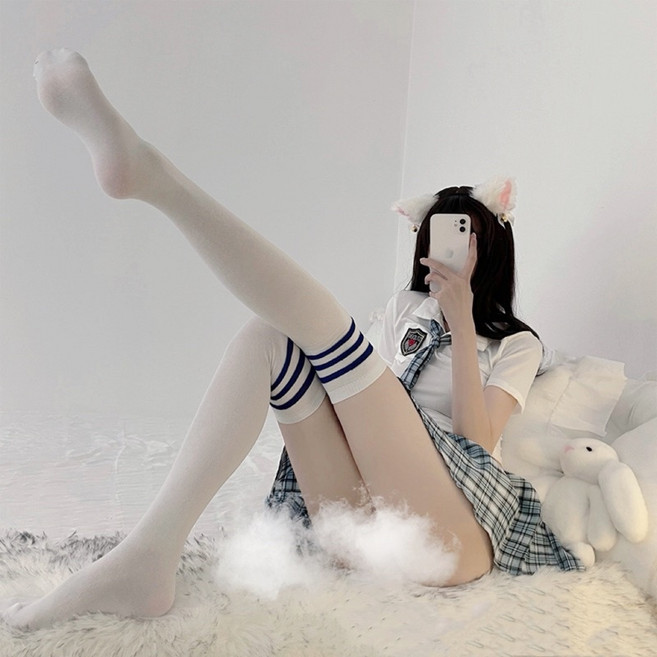 日系學院風學生制服角色扮演服飾, 白底藍條, 1個