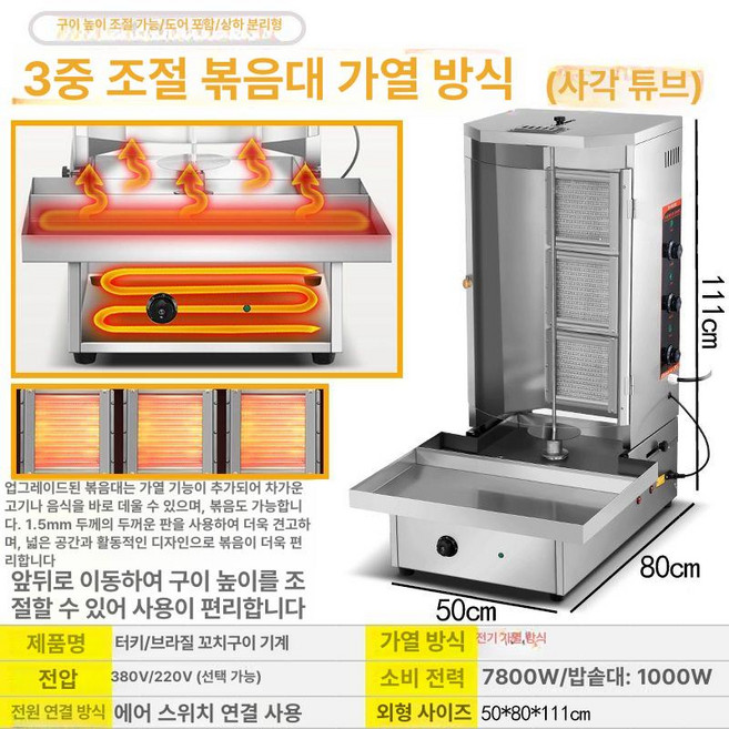 회전 케밥기계 업소용 전기오븐 그릴 통돼지 광파 머신, 기본 색상, 도어가 있는 전기식 가열 조절 가능한 C