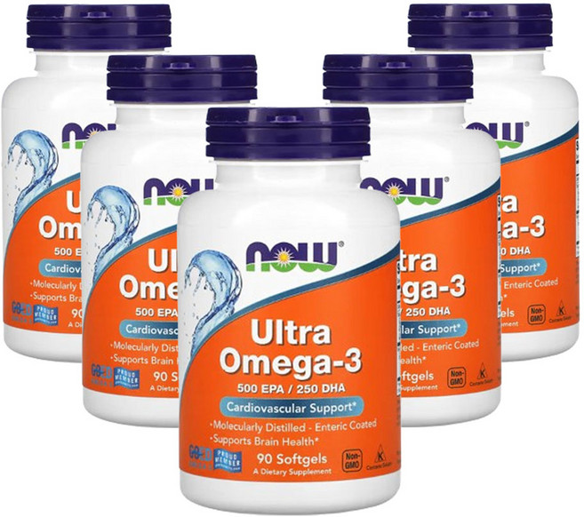나우푸드 울트라 오메가-3 500 EPA / 250 DHA 90장용 코팅 소프트젤, 90정, 5개