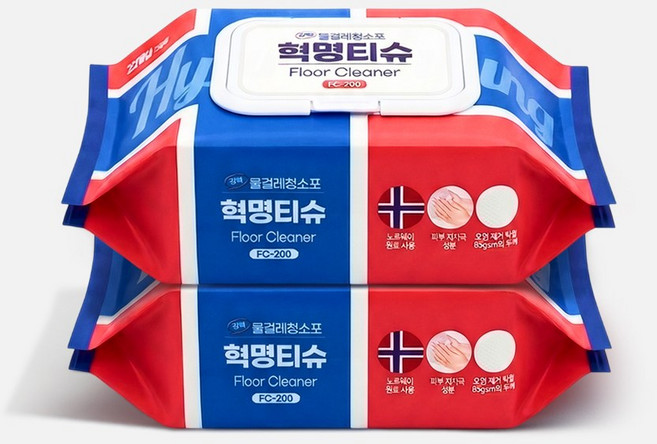 [홈쇼핑 정품] 혁명티슈 강력 물걸레 청소포 청소물티슈 바닥청소 FC-200, 2개