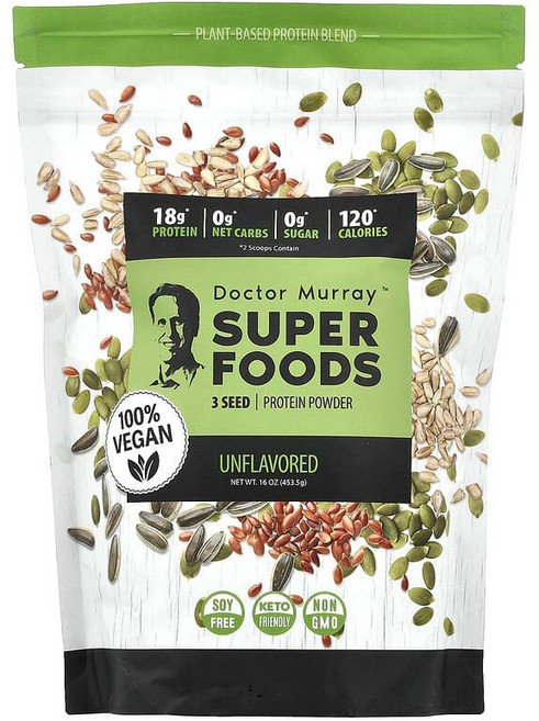 닥터 머레이 Dr. Murrays 슈퍼 푸드 3가지 씨 단백질 분말 호박과 아마과 해바라기 무맛 453.5g(16oz) DMY-35317, 1개, 453.5g