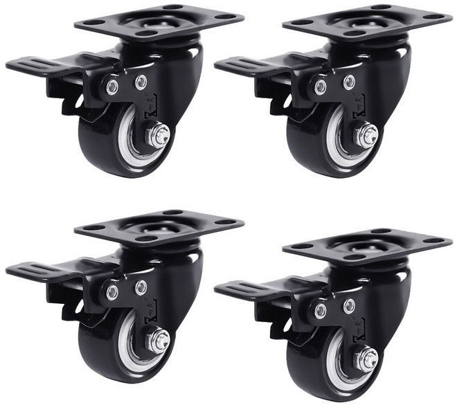 코랙코리아 우레탄 가구용 산업용 교체용 1.5인치 2인치 3인치 4인치 5인치 회전 브레이크, 플레이트타입, 1세트