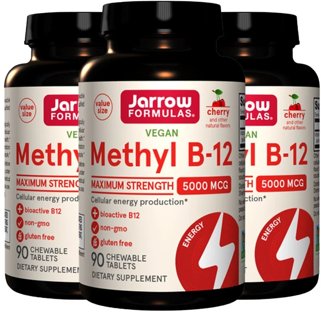 자로우 포뮬러스 비건 츄어블 메틸 비타민 B12 5000mcg 체리맛 90정 3통, 90정 × 3개 - 쿠팡