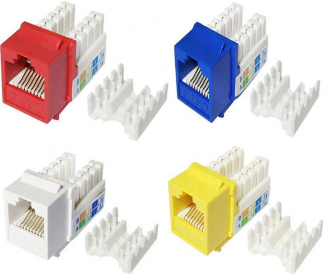 LANstar CAT.6 8P8C RJ45 키스톤잭 모듈 LS-6KTVM-U1 4색상 기가비트 1Gbps UL인증 슬림타입 Tooless 툴없이가능 대만산, 블루, 1개