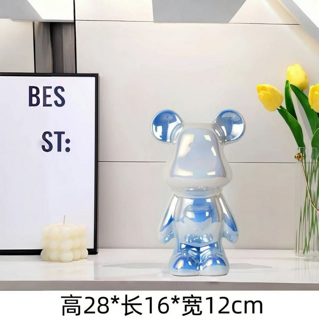 陶瓷存錢筒 暴力熊 珠光異彩 28CM, 漸變藍 28公分 含存錢筒