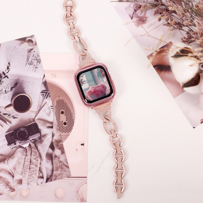 오르몽트 애플워치 V큐빅 브레이슬릿 메탈 스트랩 밴드 시계줄 줄질 11 10 9 8 7 6 SE3 SE2 5 4 3 2 1 호환, 41/40/38mm