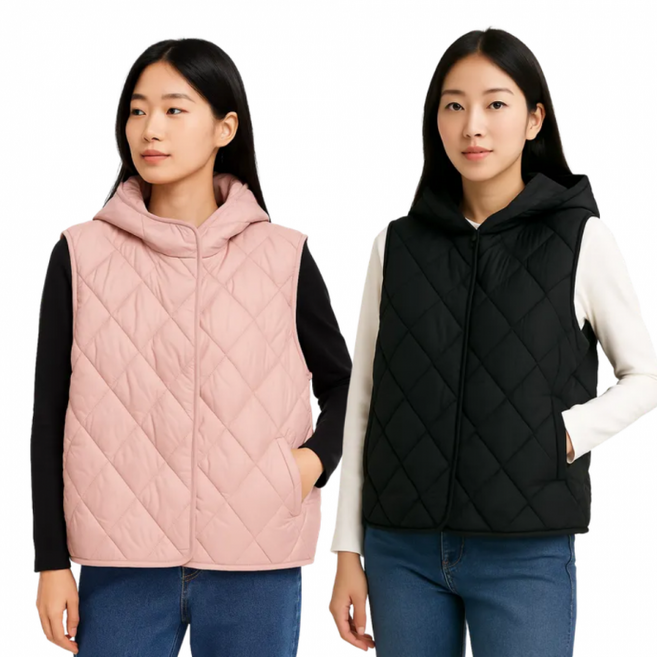 여성 후드 퀄팅조끼 경량 패딩조끼 가벼운조끼 5컬러