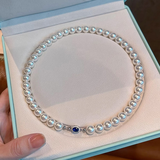 FOSSETTE[포셋] 클래르 블루 진주 목걸이 / 10mm 클래식 왕 볼드 레이어드 실버