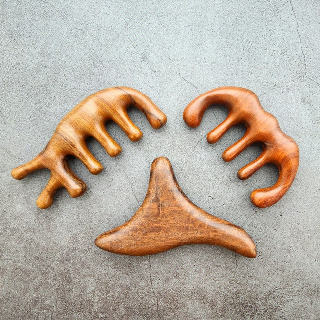 ARBRE 바디 두피 우드 괄사 마사지기 3종세트, 백단향 괄사 3종, 1세트