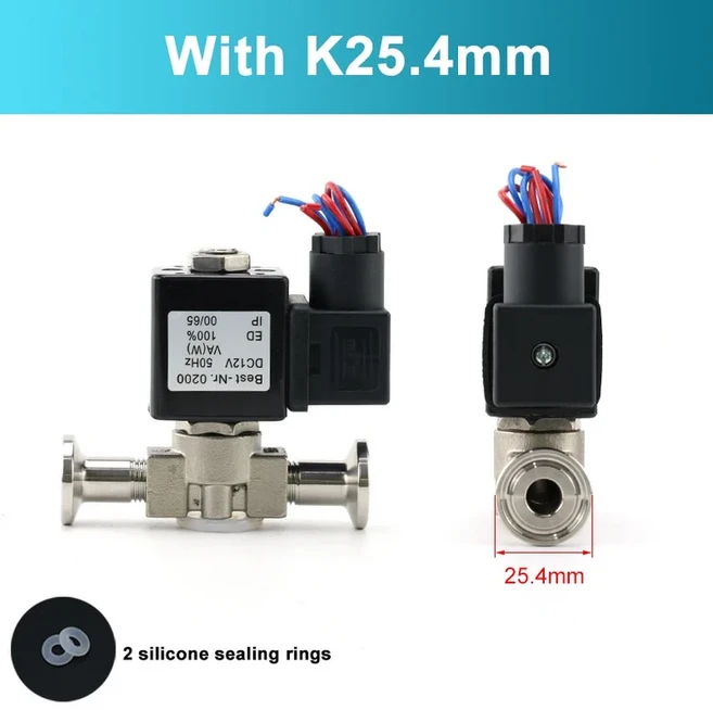 VX2120-08-SS-NC SS316 스테인레스 스틸 솔레노이드 밸브 실리콘 젤 고무 일반적으로 폐쇄 2/2 방법 홈브류, 06 With K25mm Fittings, 01 AC220V, 01 AC220V