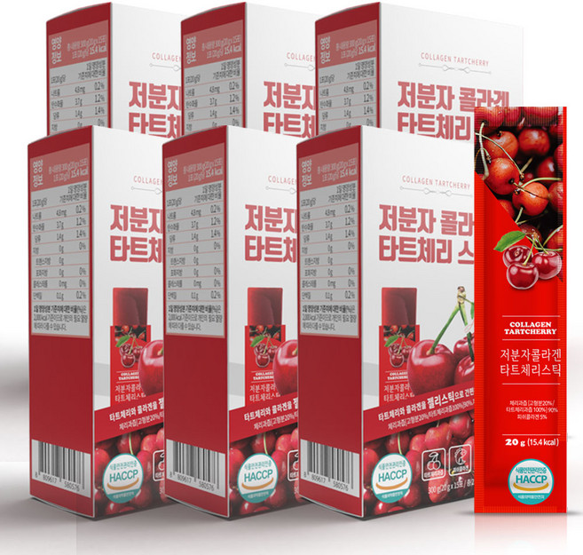 타트 체리 석류 콜라겐 식약처 HACCP 인증 젤리 스틱 15포, 15회분, 6개