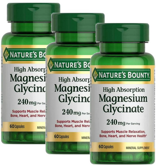 네이처스 바운티 마그네슘 글리시네이트 캡슐 Nature's Bounty Magnesium Glycinate, 3개, 60정