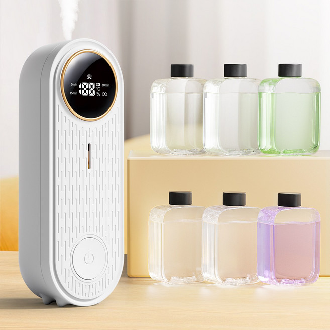 nimin 스마트 미지아 앱 지원 전자 디퓨저 자동분사 방향제 아로마테라피 전자방향제 자동분사기 화장실 사무실 침실 방향제 고급 호텔 디퓨저 실내방향제 탈취제 대용량디퓨저 집방향제, 1세트, 45ml, 기계*1+믹스 향 리필*6