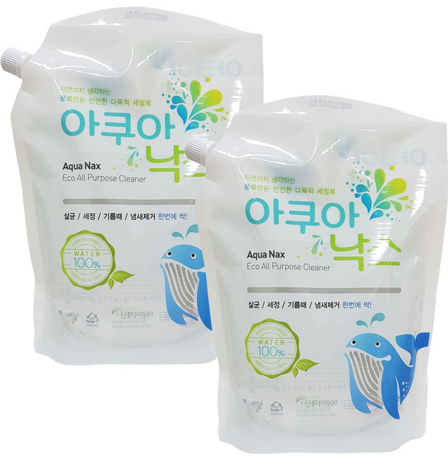 아쿠아낙스 리필 500ml 다목적 세정제 (살균 탈취 세정) 시계세척제 전해수 알칼리이온수, 1000ml, 2개