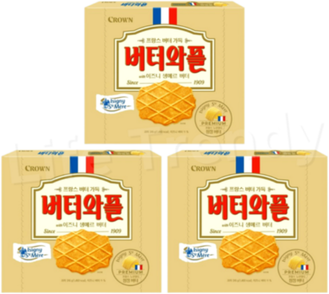 크라운제과 버터와플 이즈니 생메르 버터, 3개, 158g