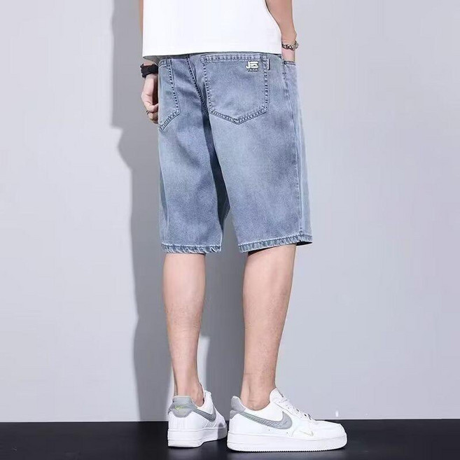 夏季薄款牛仔短褲，男士寬鬆直筒潮流百搭休閒五分褲