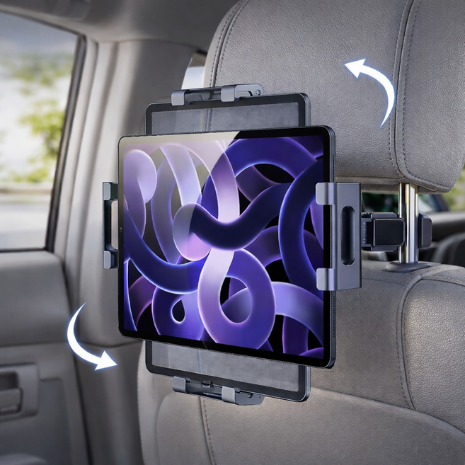 브리담 차량용 헤드레스트 회전 태블릿 거치대, 블랙, 1개