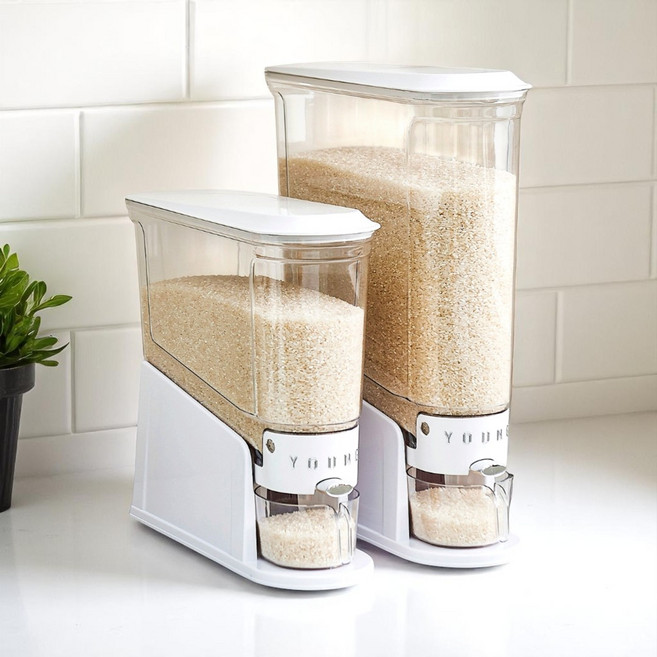 락톡마켓 원터치 쌀통 밀폐 계량 틈새 쌀통 잡곡통 방충 슬림쌀보관함, 화이트+투명, 1개