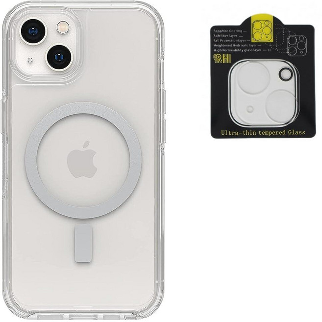 OtterBox Symmetry 아이폰 13용 MagSafe 케이스 (미니/프로/프로 맥스 아님) 카메라 렌즈 프로텍터 포함 - 비소매 포장 투명