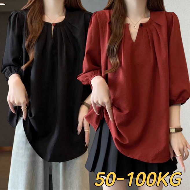 여성 루즈핏 반팔 티셔츠 7부소매 여름 편안한 어깨 퍼프 반팔티 롱티 박시티 빅사이즈