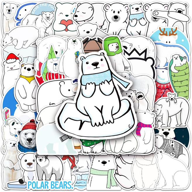 동물스티커 북극곰 바다표범 폰꾸 다꾸 도무송 캐리어 노트북 데코, 북극곰 스티커