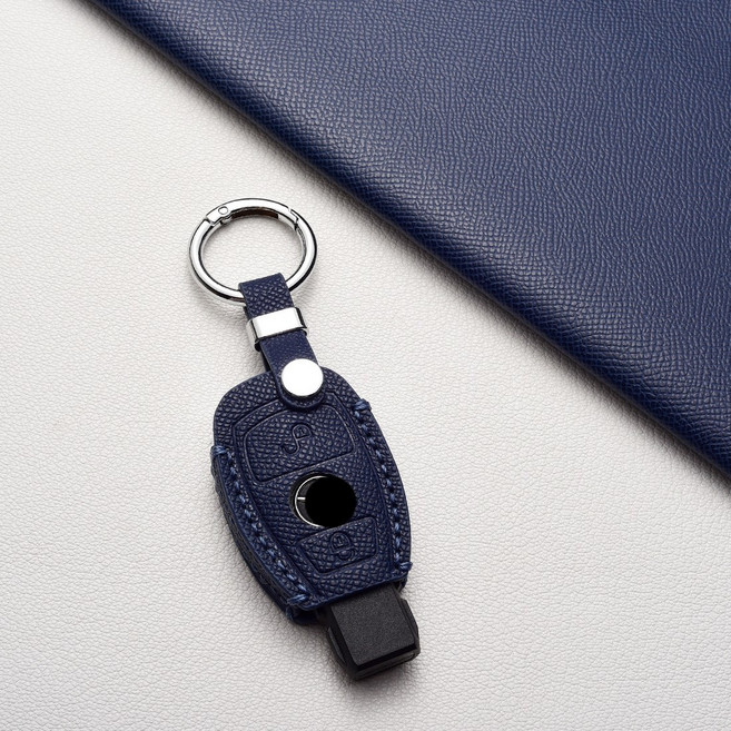 벤츠 2/3버튼 고급 가죽 키 케이스 전 차종 호환 (C/E/S클래스 및 AMG 등 포함), 벤츠 Az2 타입(2버튼 삽입형), 다크 네이비