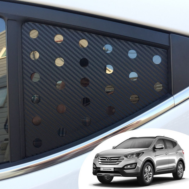 싼타페DM 전용 C필러 윈도우 스포츠 플레이트 타공 포인트 데칼 스티커 몰딩 컬러 필름, 타공 로고타입, 카본 블랙(무광)