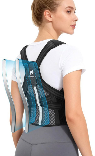 여성 및 남성을 위한 NEENCA 교정기 허리 보조기 완전히 조절 가능한 지지대 상하 완화를 어깨 - 측만증 꼽추 흉추, Medium, Black-Single