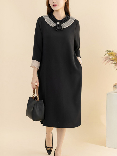 디얼마미 플리츠 카라 원피스 마담 미시 중년 여성 빅사이즈 40대 50대