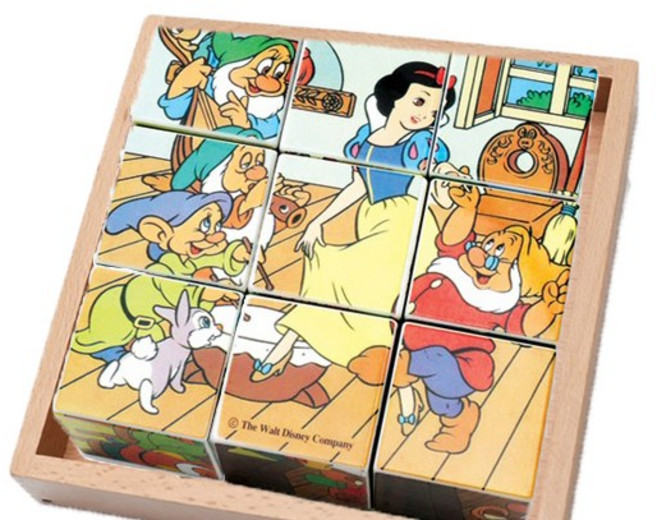 치매예방 큐브퍼즐 디즈니 백설공주 미키마우스 캐릭터 유아퍼즐 그림퍼즐 아이 그림퍼즐판, 1개, 백설공주+나무틀, 9피스