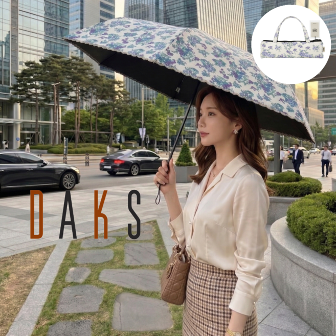 [백화점상품]닥스 양산 암막 여성 플라워 3단 경량 우양산 자외선 차단 +전용 파우치 선물포장