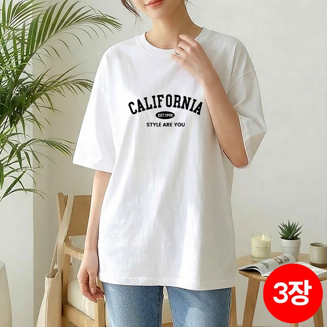 3장 세트 장당7900무료배송 스타일아유 순면100% 여성 반팔티 프린팅 레터링 루즈핏 편안한 빅사이즈 면티 롱티셔츠 2026 여름신상 TS3940