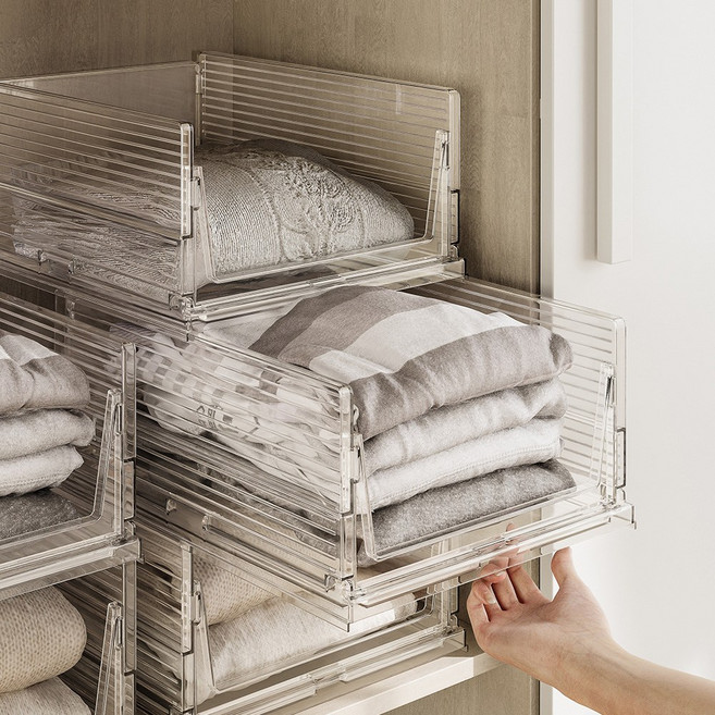 홈비 적층형 슬라이딩 옷정리함 옷장 수납 옷정리 트레이, 1개, 클리어