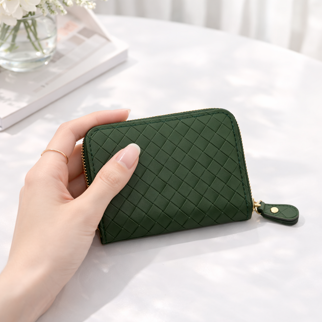 아크포지 미니멀 짜임패턴 지퍼형 카드 지갑