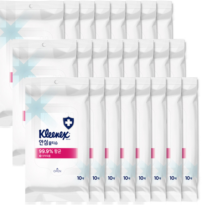 크리넥스 항균 안심 물티슈 휴대용 10매, 24개