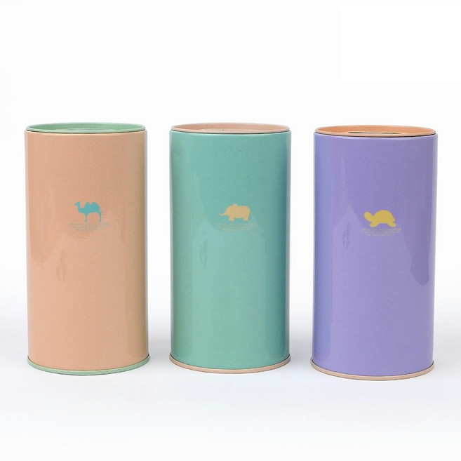 Oce 파스텔 긴원통 동전 모금통 칼라 스틸 저금통 지폐용돈박스 긴스틱꽂이통 철제원통