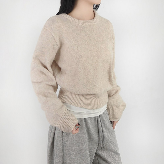 센시즌 헤븐 도톰울 잘록 아방오버핏 라운드넥 여성 긴팔 니트