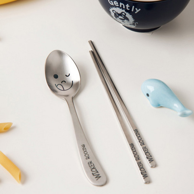 스텐 수저 세트 도시락 어린이 수저세트 젓가락 아동 초등학생 유치원 직장인 휴대용 숟가락, 실버, 1세트