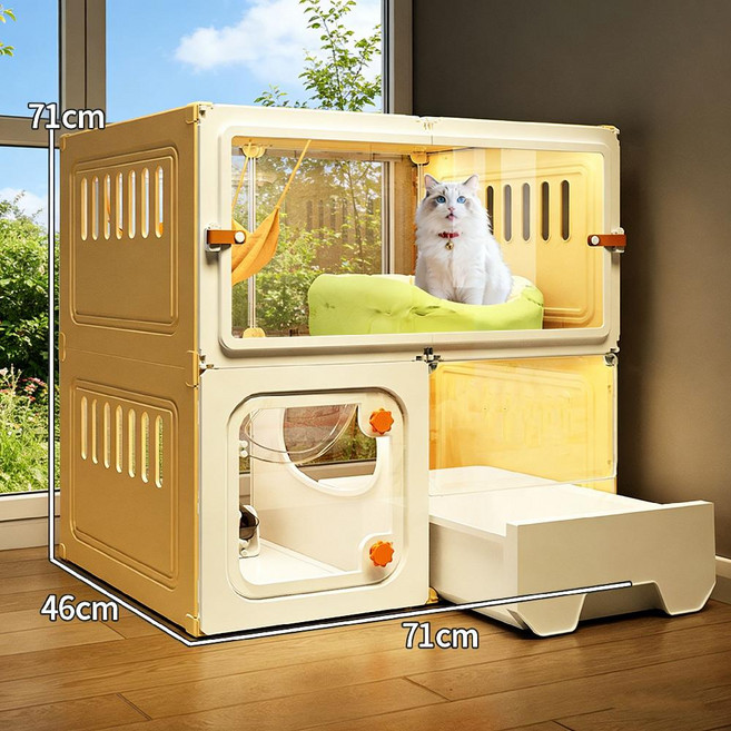 고양이격리장 실내 야옹이 가정용 쉼터 반려묘 샌드박스가 소형 캣타워, D. 옐로우 2층 71x46x71