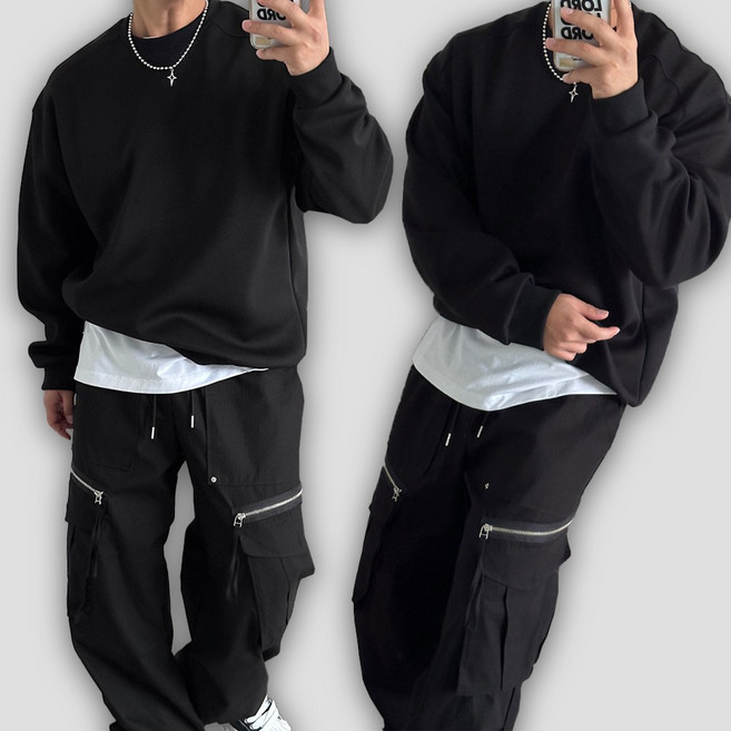 빠델 데일리 양털 기모 절개 오버핏 맨투맨