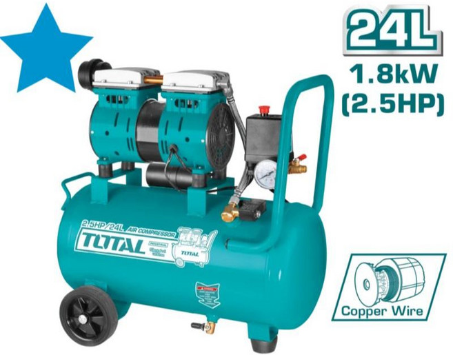 TOTAL 無油式空壓機 24L 2.5HP 靜音款, 1個