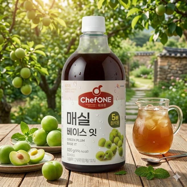 대상 쉐프원 매실 베이스잇 830g 카페 매실차 에이드 원액 시럽 농축액 음료베이스, 1개