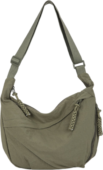 MOONBAG 尼龍布斜背包 耐磨尼龍布料 滑順可調背帶, 05.綠色