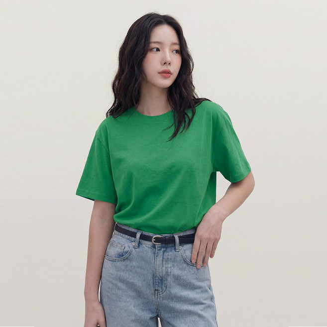 여성 무지 에어 스트레치 반팔 티셔츠 기본 데일리 반팔티