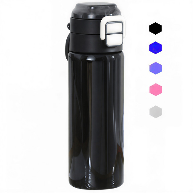 호주머니 스텐 텀블러 보온병 원터치 손잡이 초등학생 빨대 텀블러 물병, 블랙, 1개, 500ml